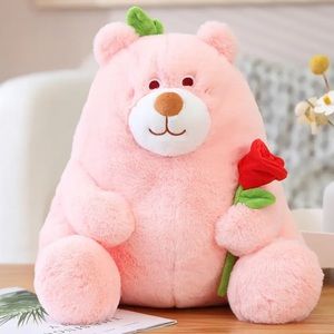 Teddy bear plushie doll pink fuzzy home decor rose flower cute fun